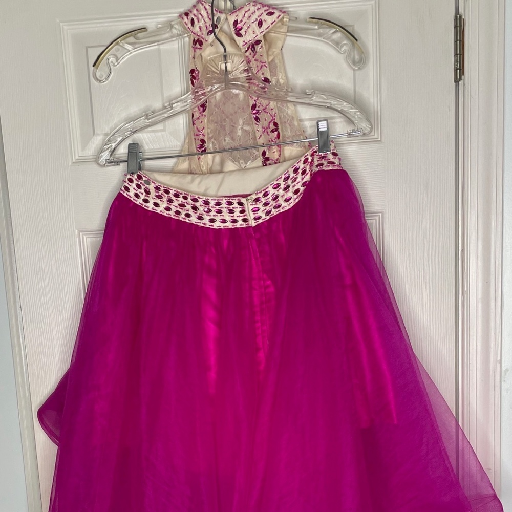 EUC! Fuchsia Jewel / Beaded Tulle 2-Piece Party Dress Short Homecoming Prom - Picture 3 of 5